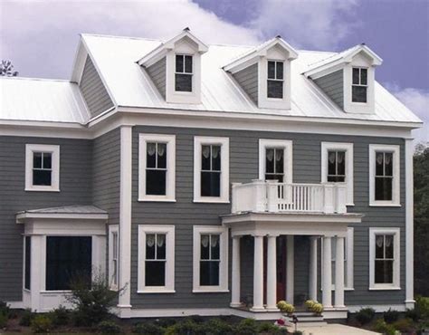 white metal roof on gray house|grey houses with black shutters.